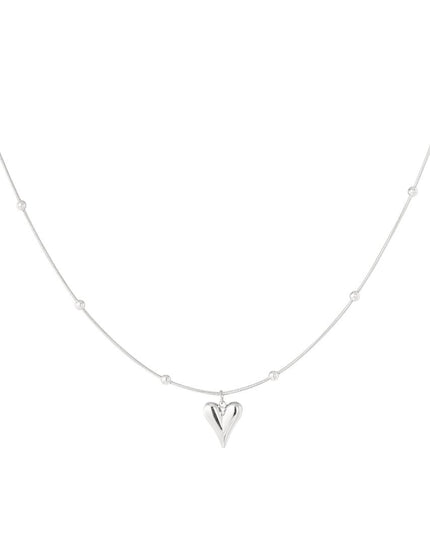 Bolletjes ketting met hartje klein - zilver