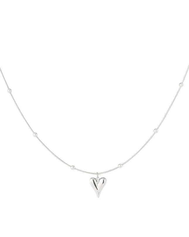 Bolletjes ketting met hartje klein - zilver