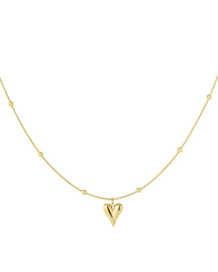 Bolletjes ketting met hartje klein - goud