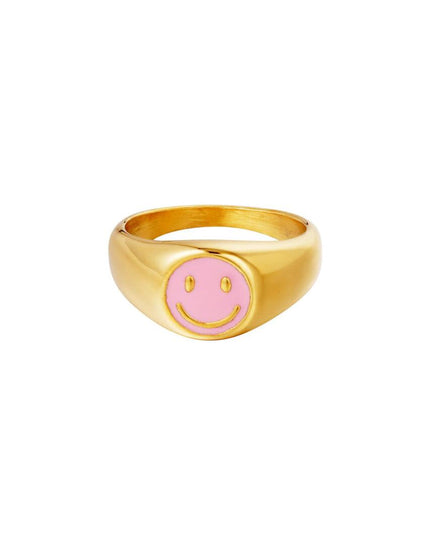 Smiley ring lichtroze maat 16