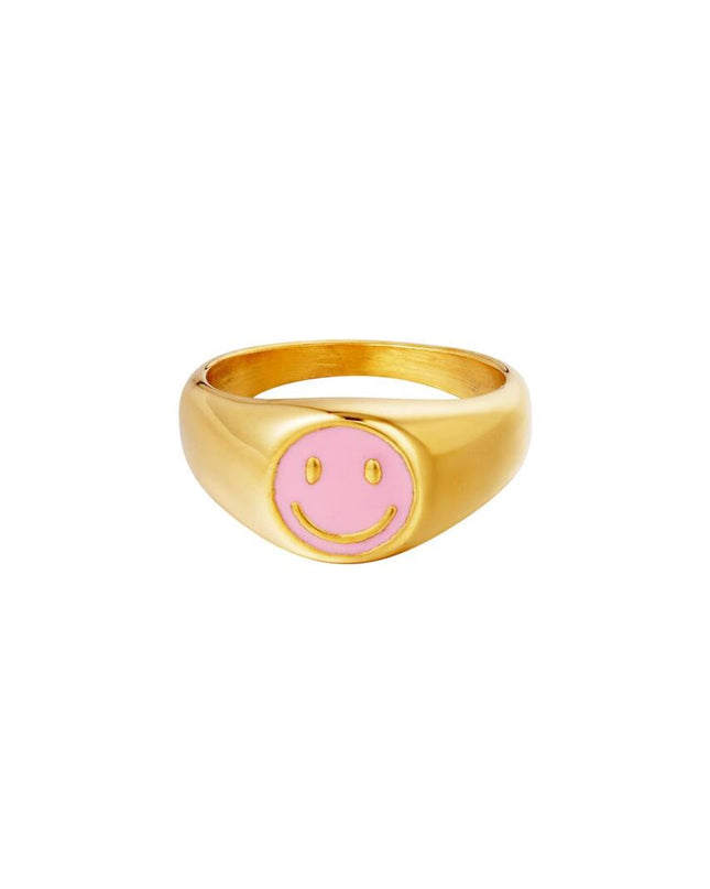 Smiley ring lichtroze maat 16