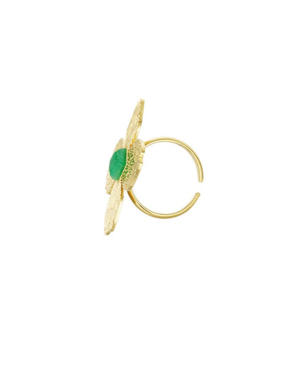 Bloem ring met groene steen - goud