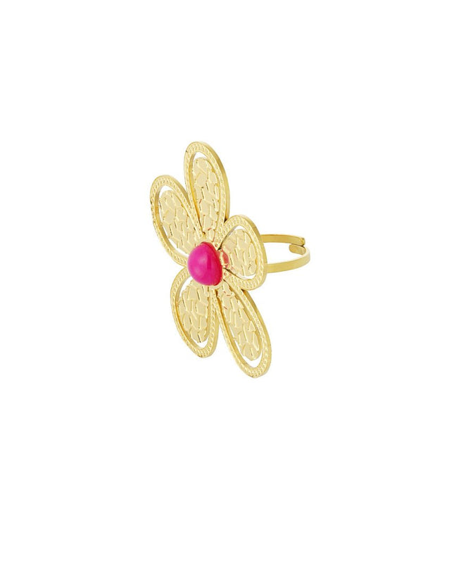 Ring bloem roze steen - Goud