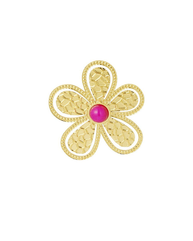 Ring bloem roze steen - Goud