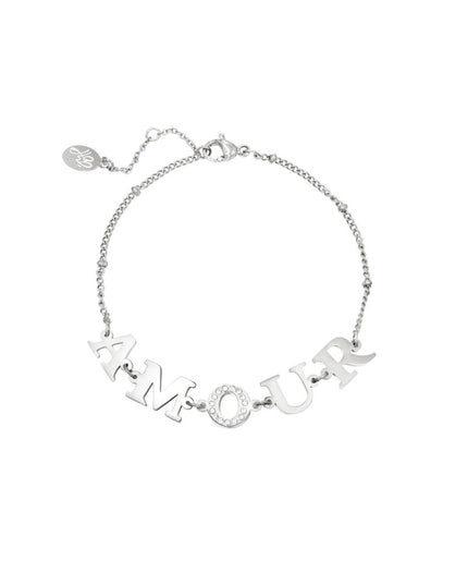 RVS armband met Amour tekst en zirkonia steentjes zilver