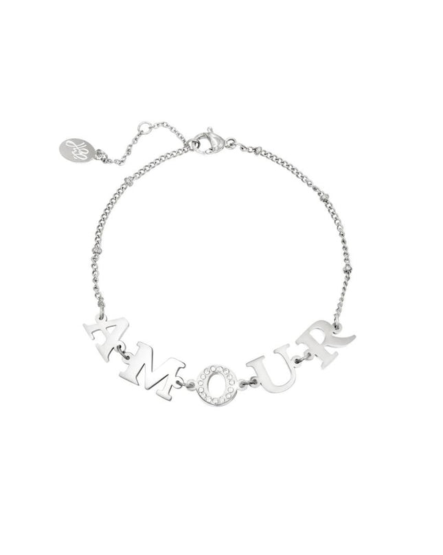 RVS armband met Amour tekst en zirkonia steentjes zilver