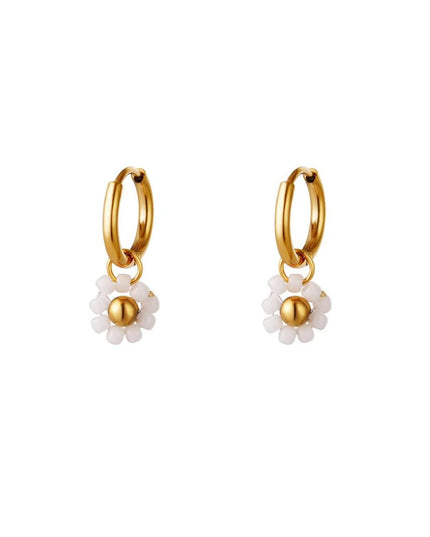 Oorbellen met kralenbloem Wit