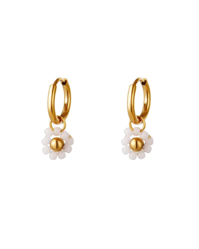 Oorbellen met kralenbloem Wit