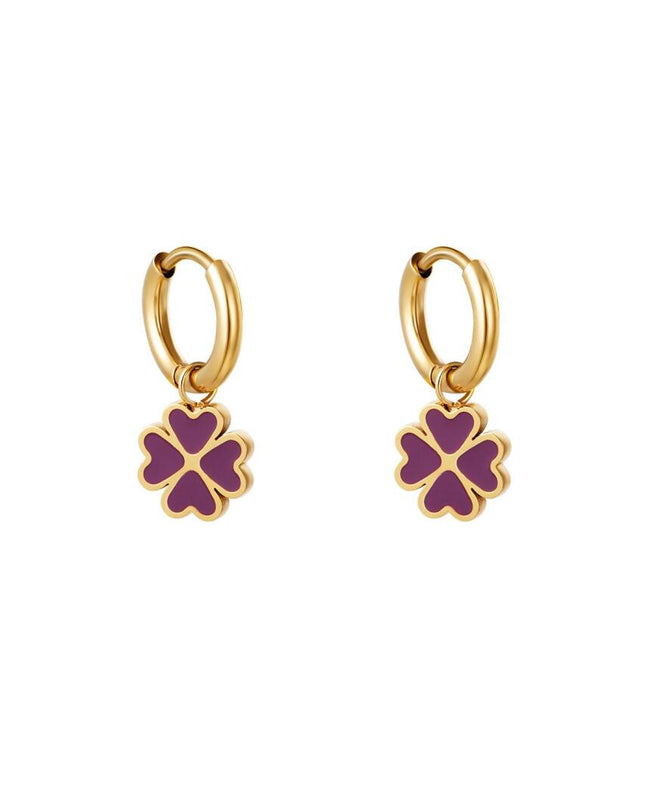 Klaver oorbellen Paars