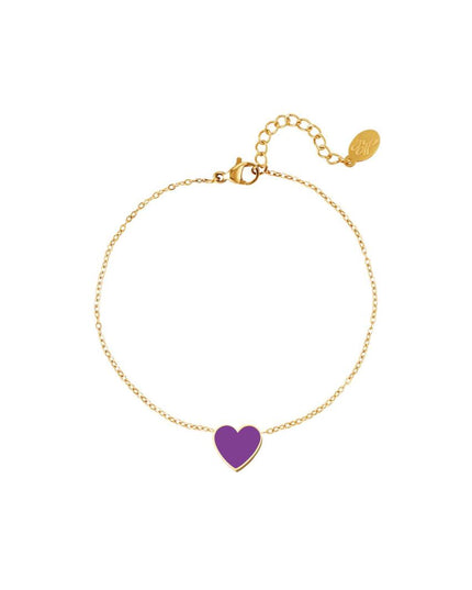 Roestvrijstalen armband met kleurrijke hartbedel paars