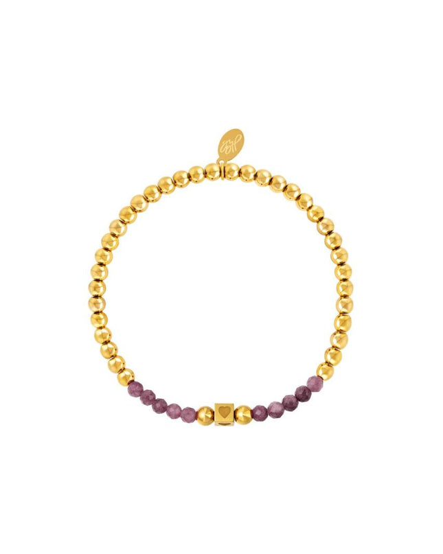 Roestvrijstalen kralenarmband met steentjes Paars Stainless Steel