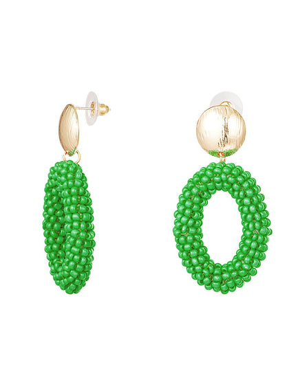 Kralen oorbellen ovaal groen