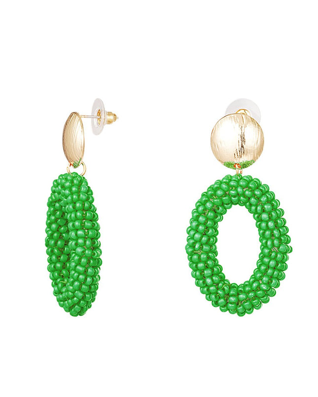 Kralen oorbellen ovaal groen