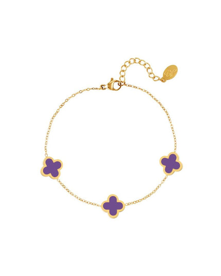 Armband drie kleurrijke klavers - paars