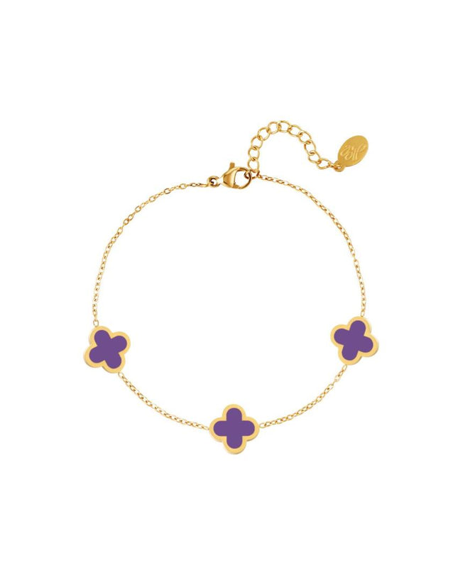 Armband drie kleurrijke klavers - paars