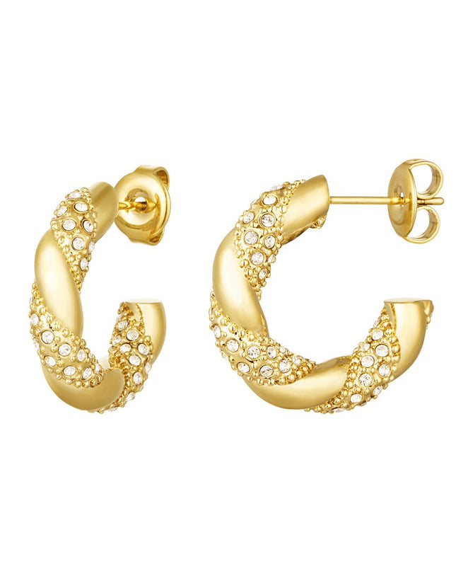 Oorbellen twist met strass goud