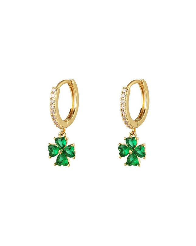 Oorbellen bloem met zirkoon Green & Gold Koper