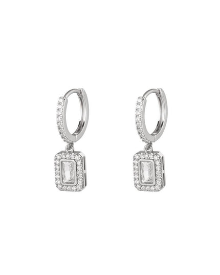 Oorbellen vierkant met zirkoon Zilver Koper