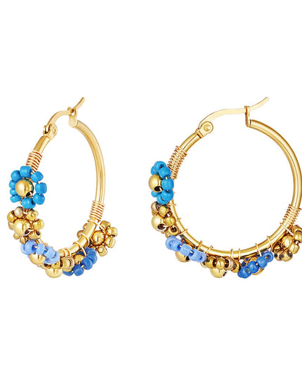 Goud met blauw ronde oorbellen