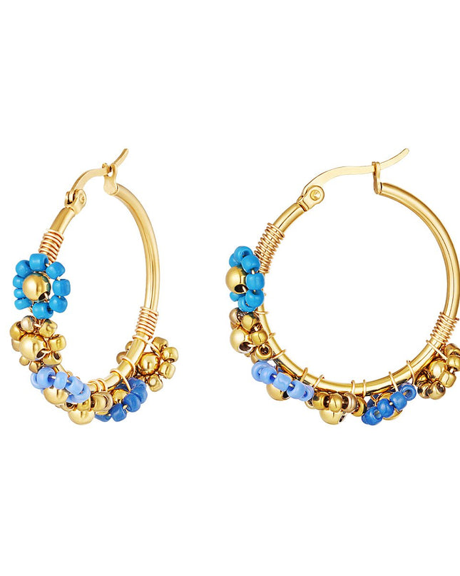 Goud met blauw ronde oorbellen