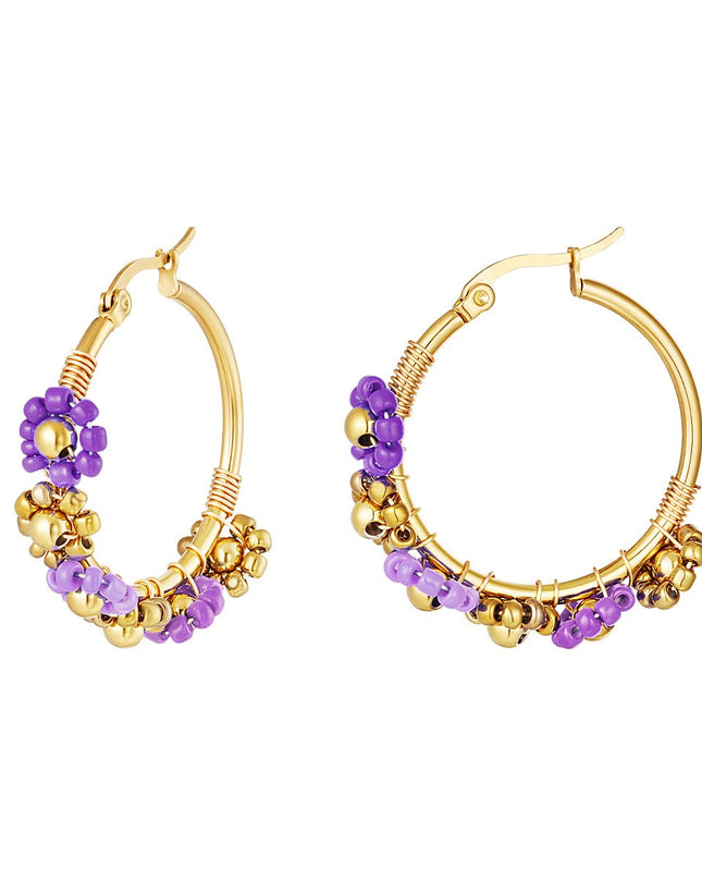 Goud met paars ronde oorbellen