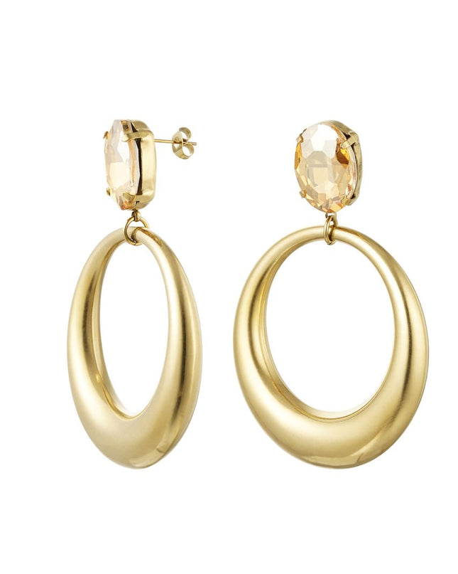 Creolen met glaskraal - goud Stainless Steel