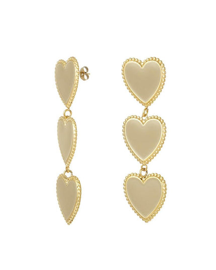 Statement oorbellen drie hartjes beige & goud
