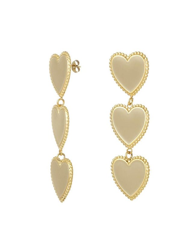 Statement oorbellen drie hartjes beige & goud