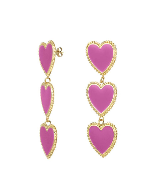 Statement oorbellen drie hartjes roze & goud