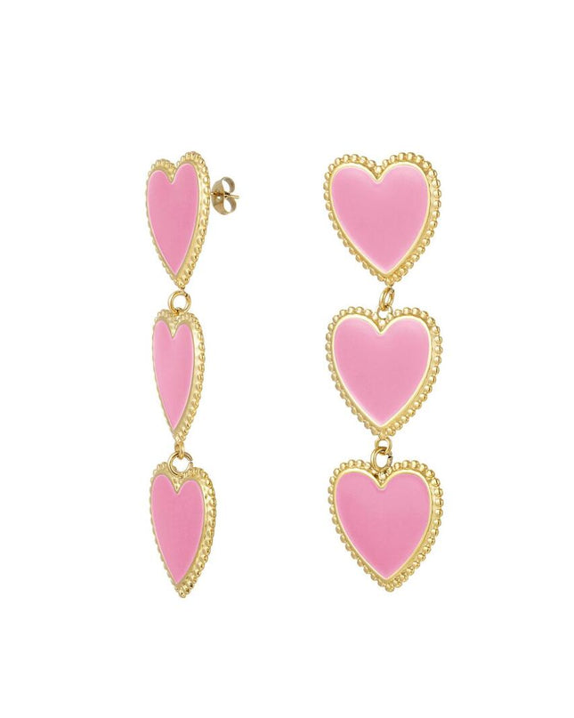 Statement oorbellen drie hartjes pink & goud