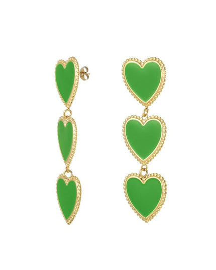 Statement oorbellen drie hartjes groen & goud