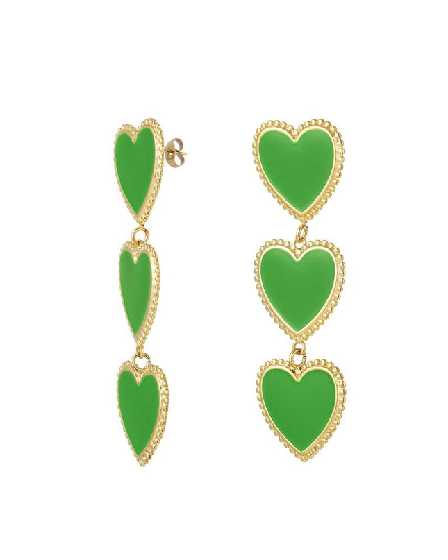 Statement oorbellen drie hartjes groen & goud
