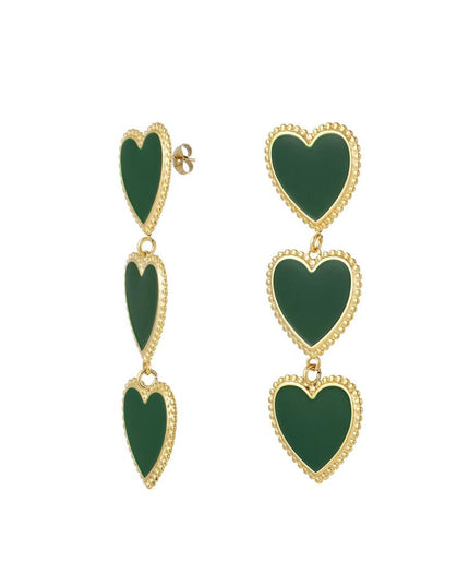 Statement oorbellen drie hartjes donkergroen & goud