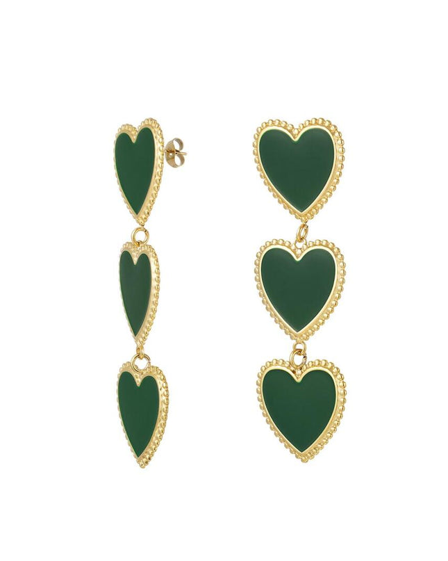Statement oorbellen drie hartjes donkergroen & goud