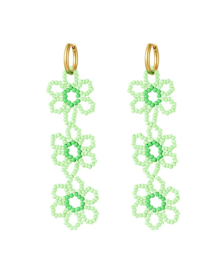 Oorbellen drie bloemen groen & goud