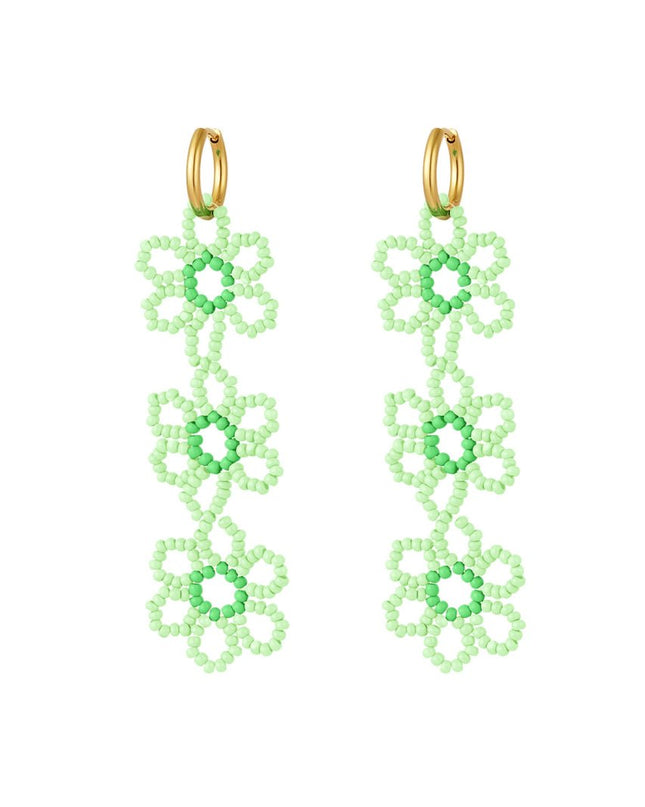 Oorbellen drie bloemen groen & goud