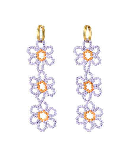 Oorbellen drie bloemen lila
