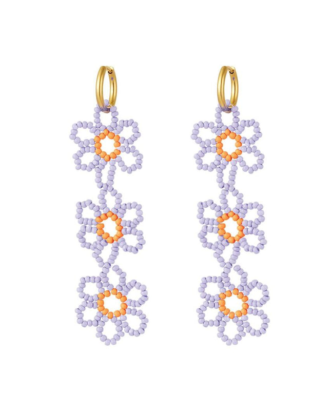 Oorbellen drie bloemen lila