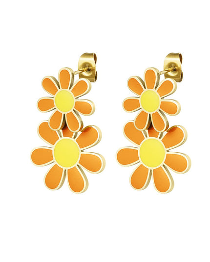 Bloemen oorbellen geel en oranje