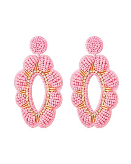 Kralen oorbellen bloem met strass roze