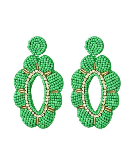 Kralen oorbellen bloem met strass groen