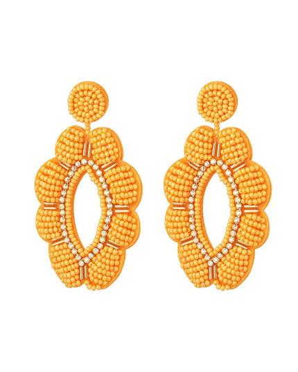 Kralen oorbellen bloem met strass oranje