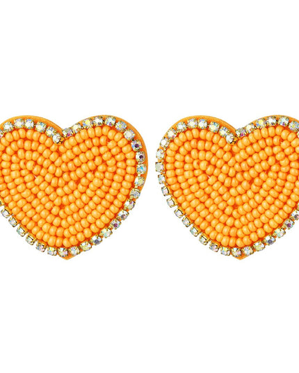 Oranje oorbellen hart met strass