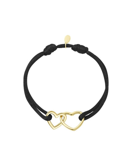 Stoffen armband hartjes Zwart & Goud
