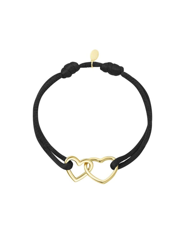 Stoffen armband hartjes Zwart & Goud
