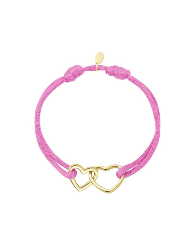 Stoffen armband hartjes Pink & Gold