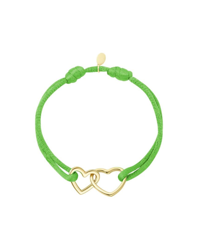 Stoffen armband hartjes Green & Gold