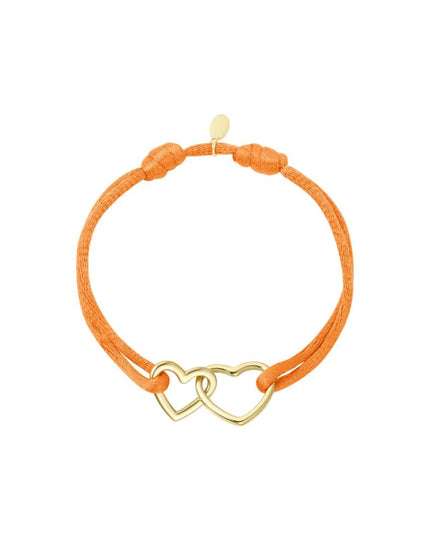 Stoffen armband hartjes Oranje & Goud