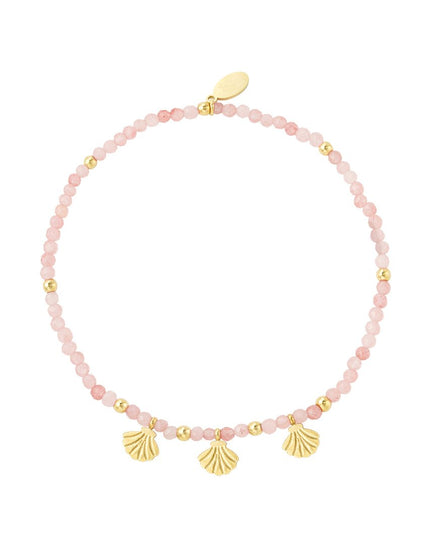 Kralenarmband schelpenbedels roze & goud