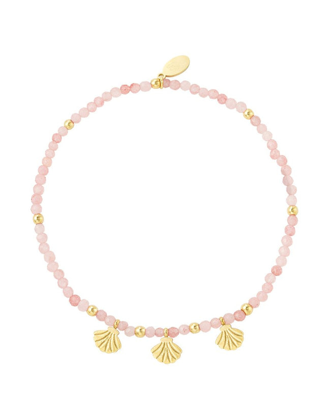Kralenarmband schelpenbedels roze & goud